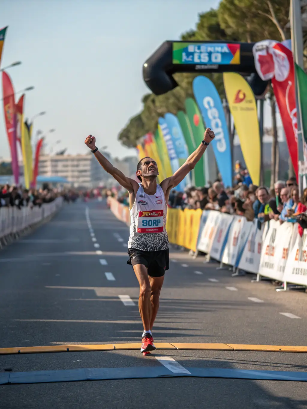 An inspiring photo of runners crossing the finish line at the 'Volx 10K Charity Run', capturing the sense of accomplishment and community spirit.