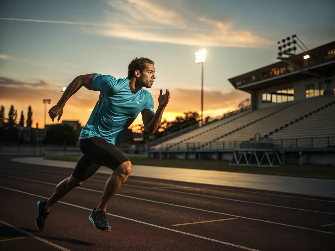 A runner participating in a speed workout on a track, emphasizing agility and quickness.